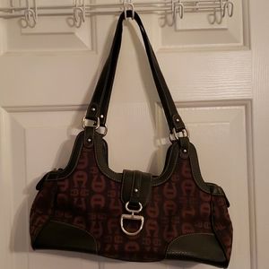 Brown and black satchel purse